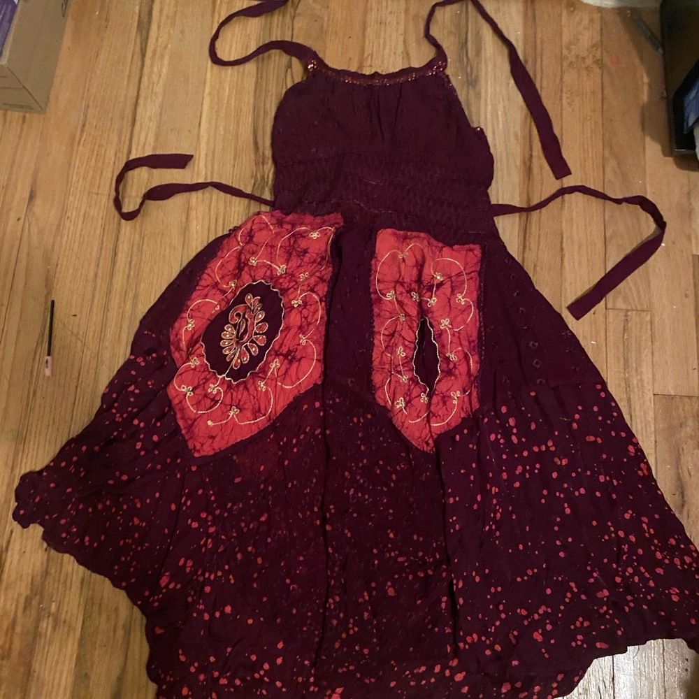 Fashion Terminal Bohemian Burgundy and Red Embroidered Dress
